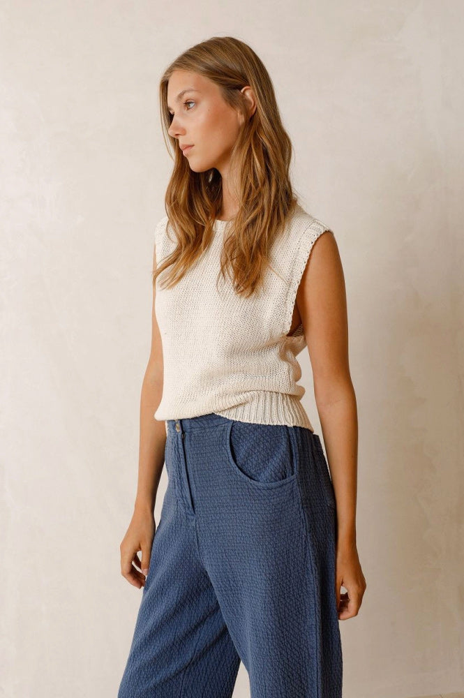Indi & Cold Bouclé White Knitted Vest - The Mercantile London