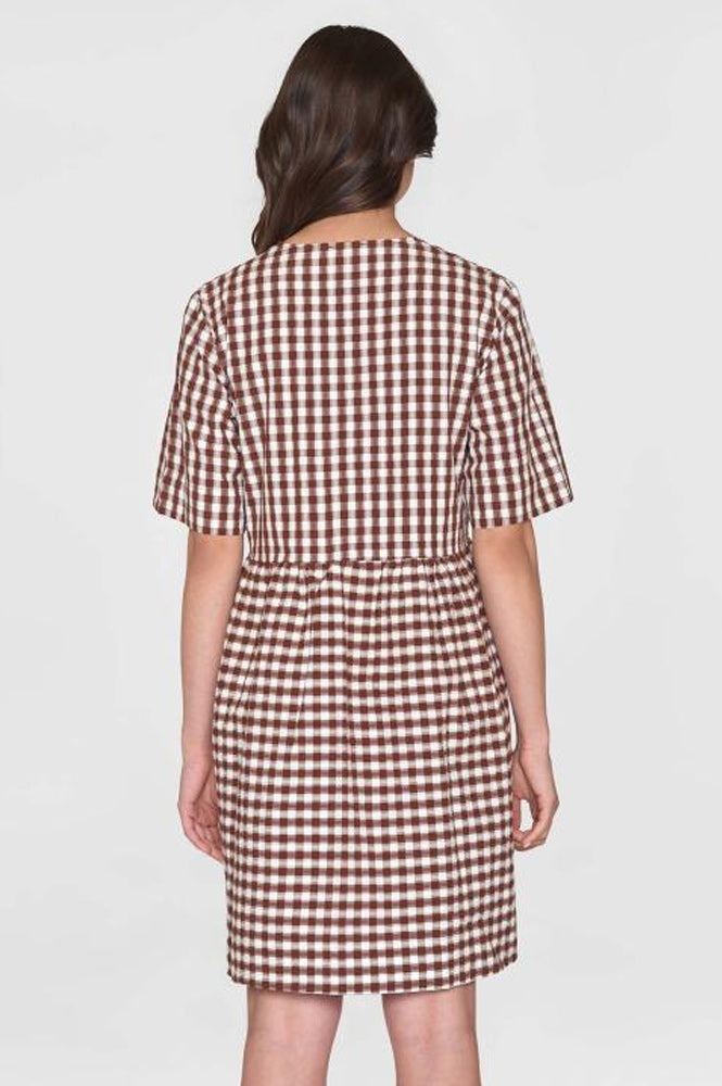Knowledge Cotton Crossover Brown Check Dress - The Mercantile London