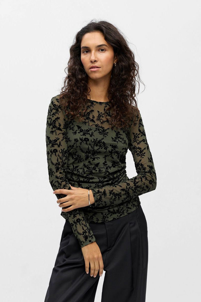 Object Adeline Kambaba Floral Mesh Top