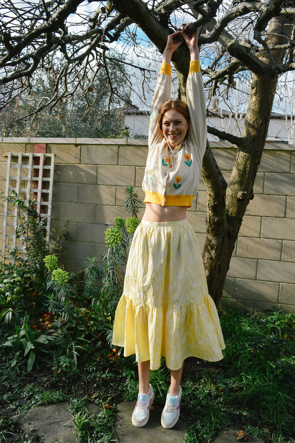 Stella Nova Light Yellow Jacquard Wave Skirt - The Mercantile London