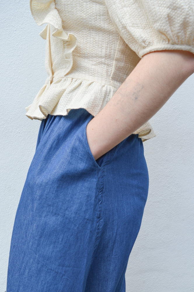 ICHI Krista Washed Blue Denim Skirt - The Mercantile London