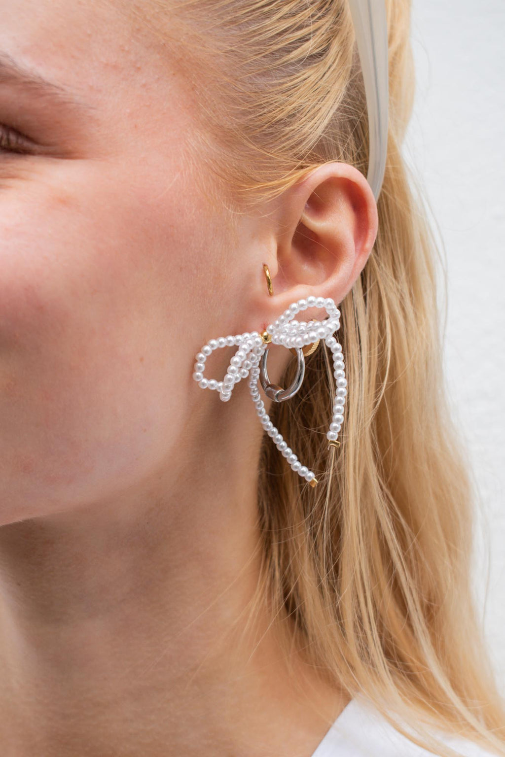 White Pearl Bow Earrings