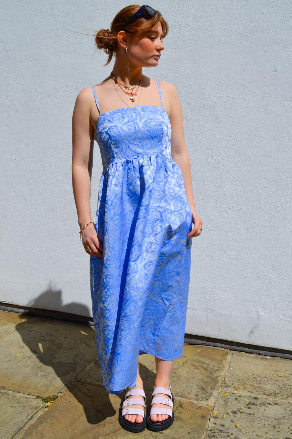 Baum Und Pferdgarten Alvina Blue Rose Jacquard Dress - The Mercantile London