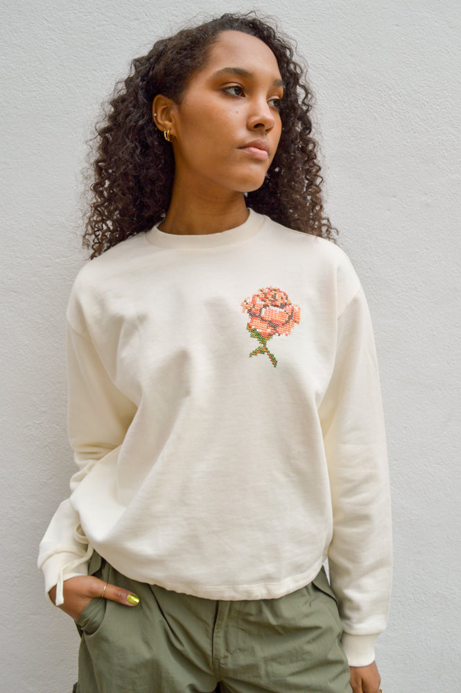 Knowledge Cotton Embroidered Egret Sweater - The Mercantile London