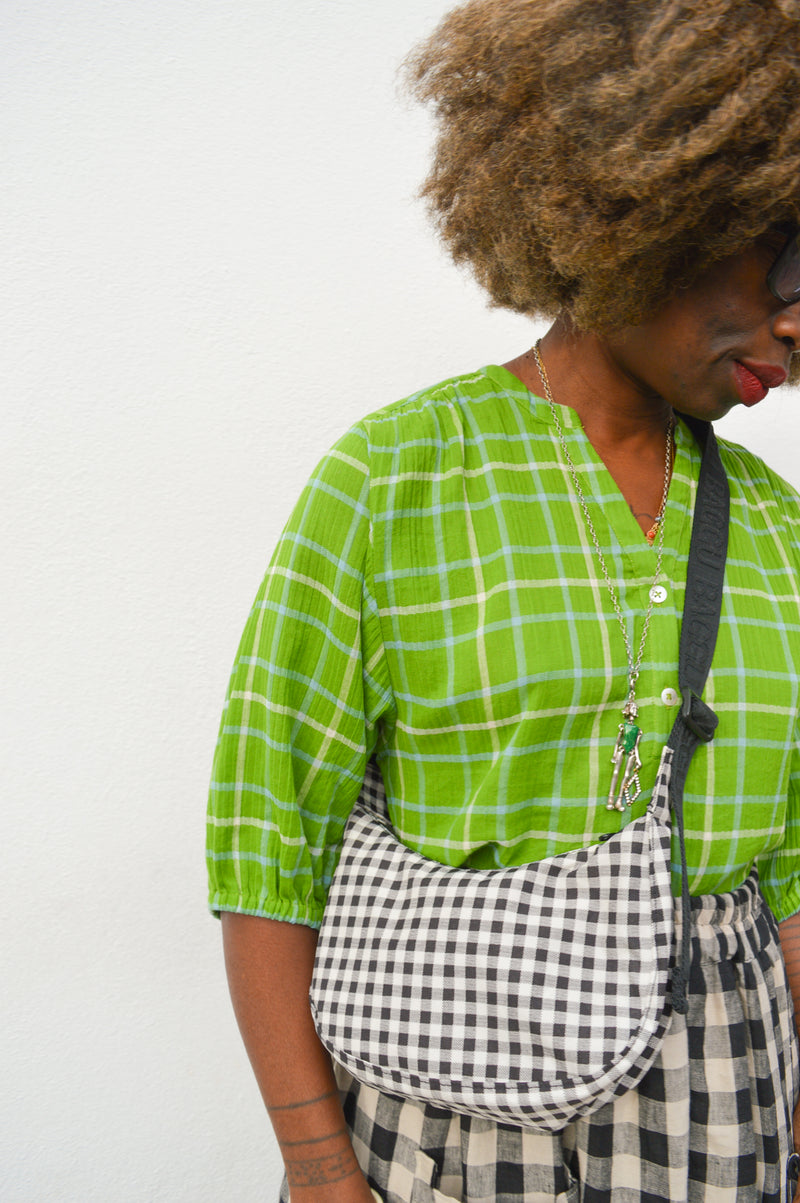 Nice Things Checked Shiny Green Blouse - The Mercantile London