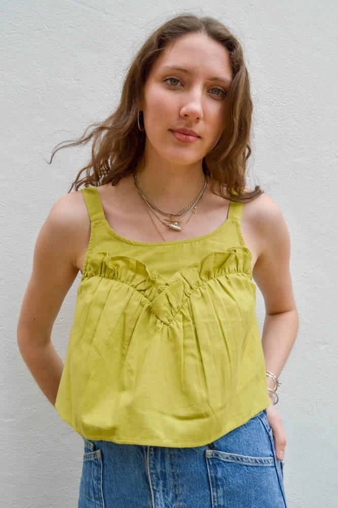 Native Youth Sweetheart Frill Green Cami Top - The Mercantile London