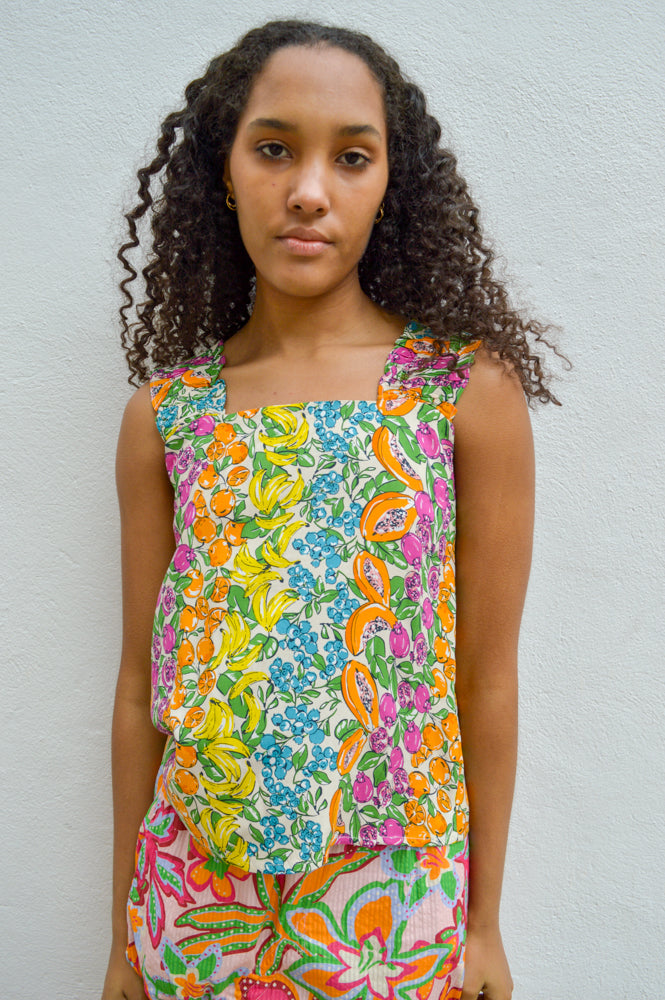 Native Youth Fruit Printed Multi Frill Top - The Mercantile London