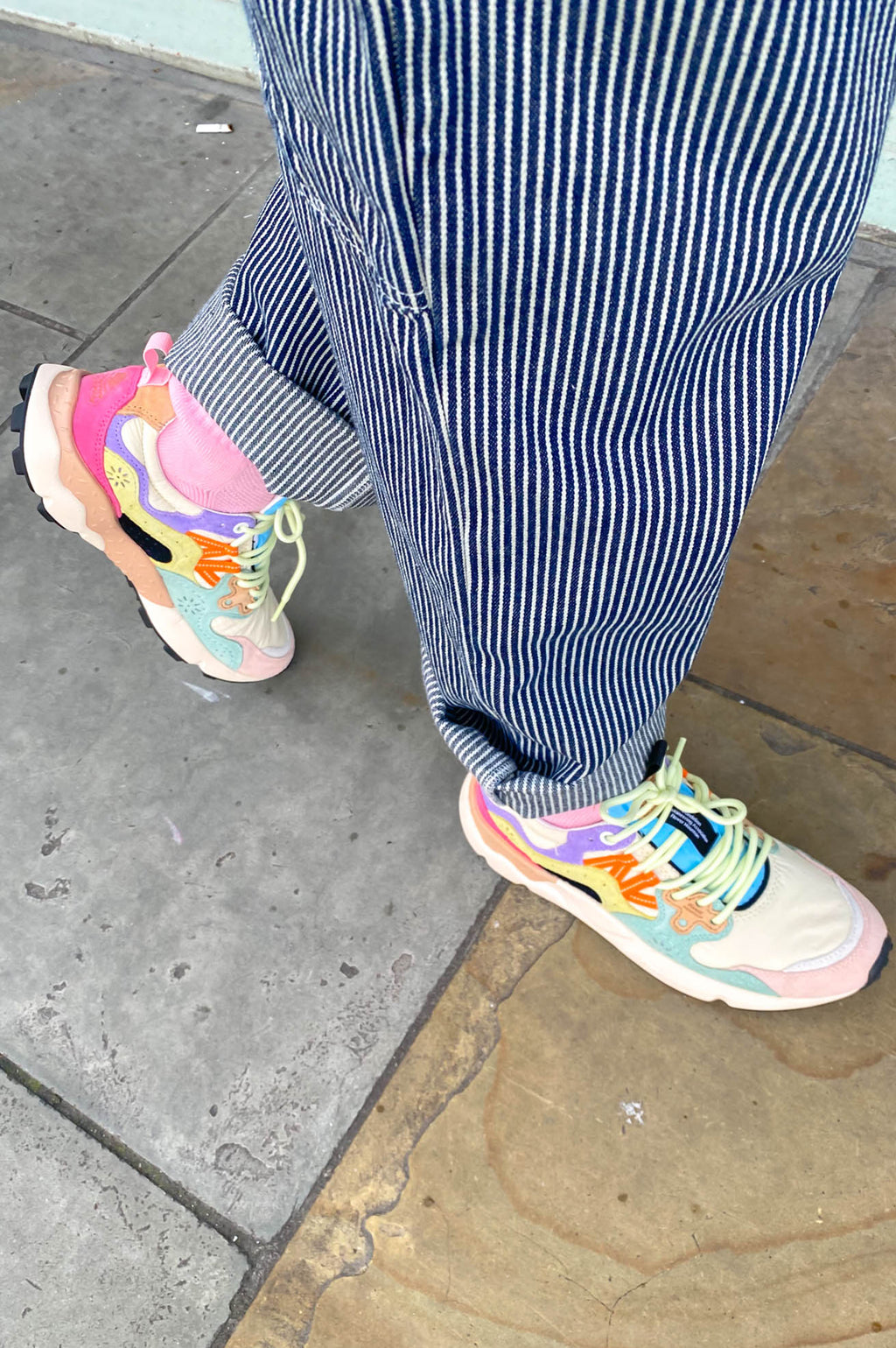 Flower Mountain Yamano 3 Uni Pink / Beige / Light Green Trainers - The Mercantile London