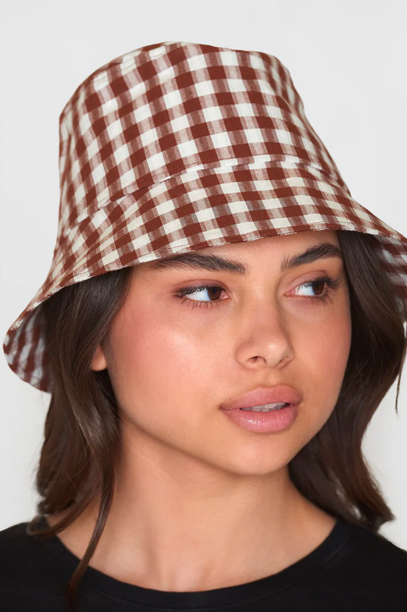 Knowledge Cotton Brown Check Bucket Hat - The Mercantile London