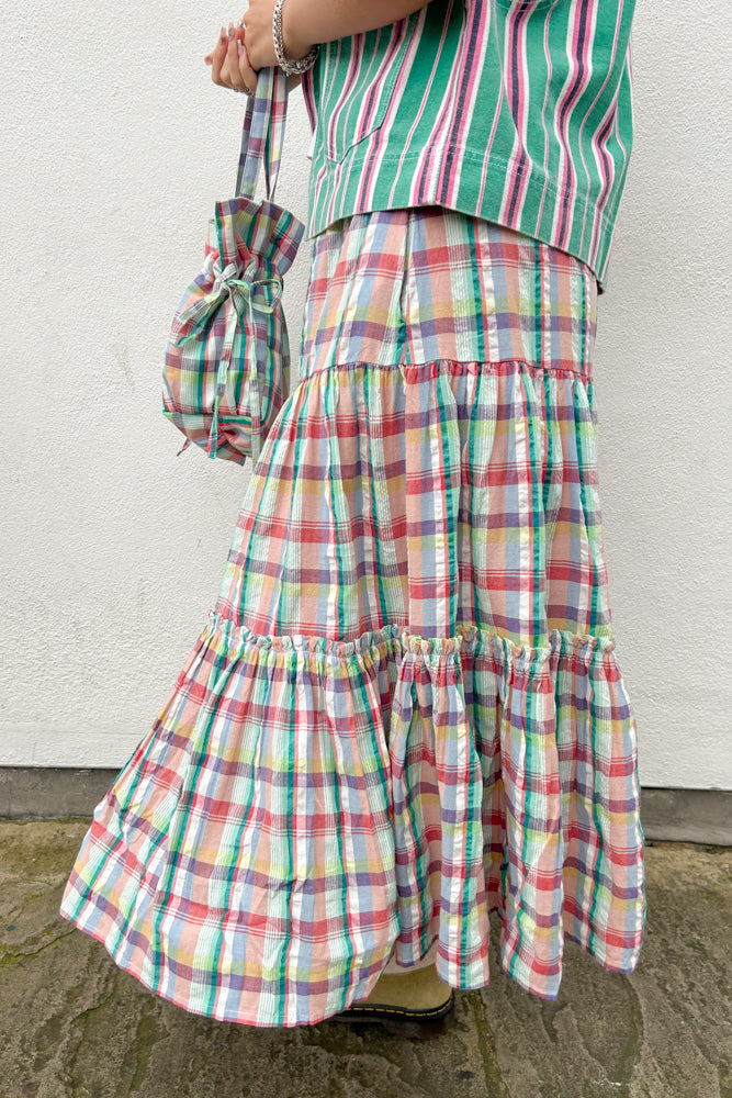 Damson Madder Thea Picnic Check Midi Skirt - The Mercantile London