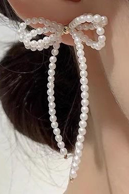 White Pearl Bow Earrings