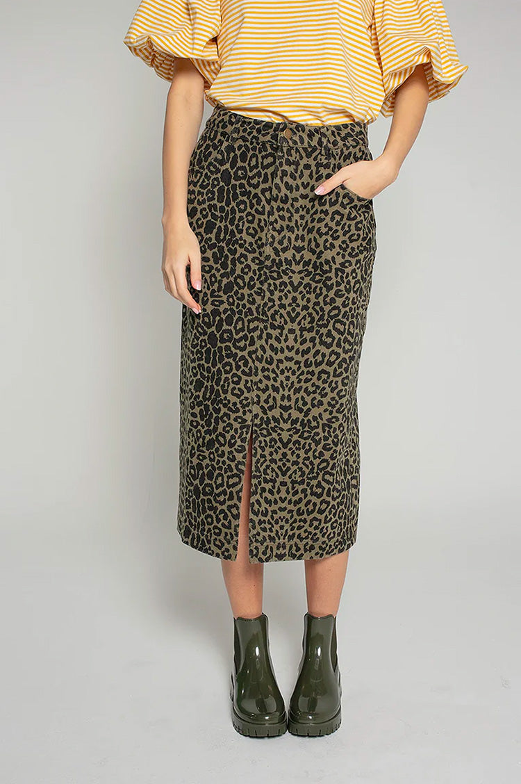 Nooki Frankie Khaki Leopard Skirt - The Mercantile London