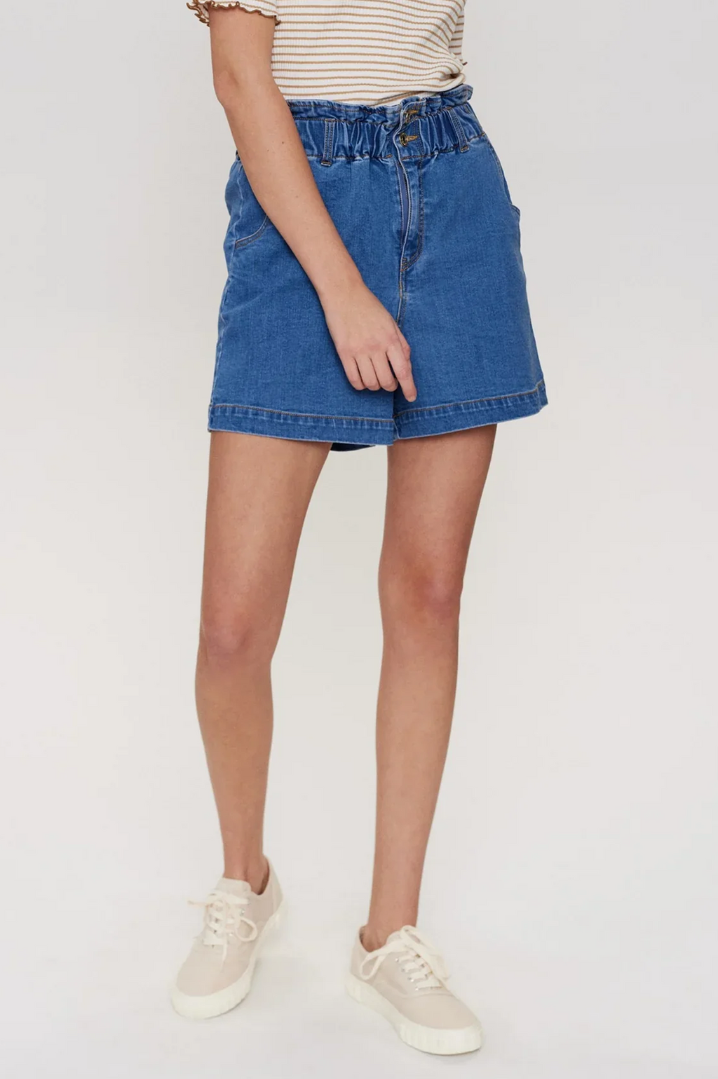 Numph Lulu Medium Blue Denim Shorts - The Mercantile London