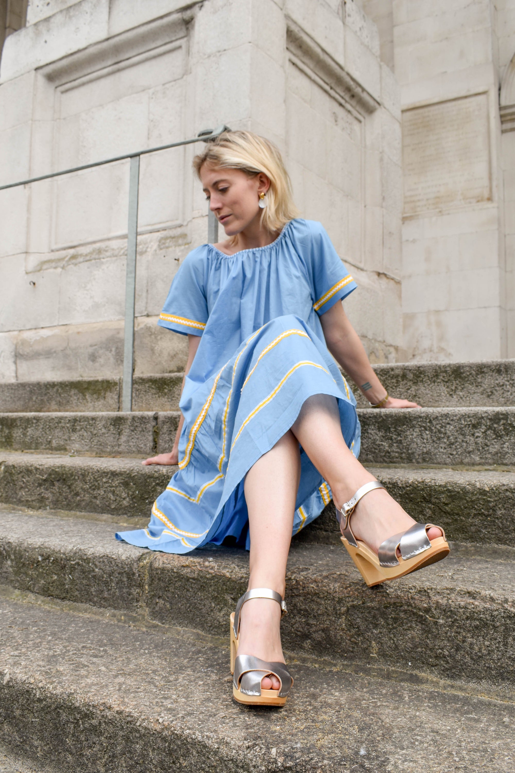 pink city prints blue dress Pink City Prints Margarita Dress Blue / S