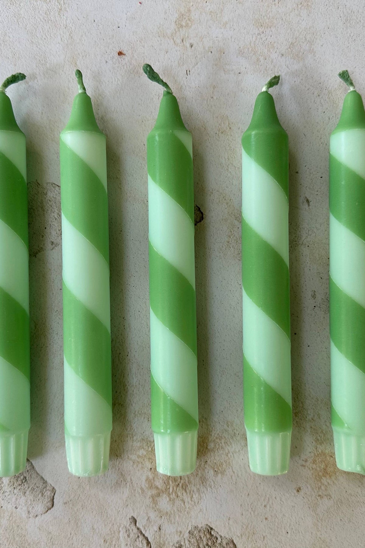 Hand Dipped Colourful Green Stripe Candy Cane Candles - The Mercantile London