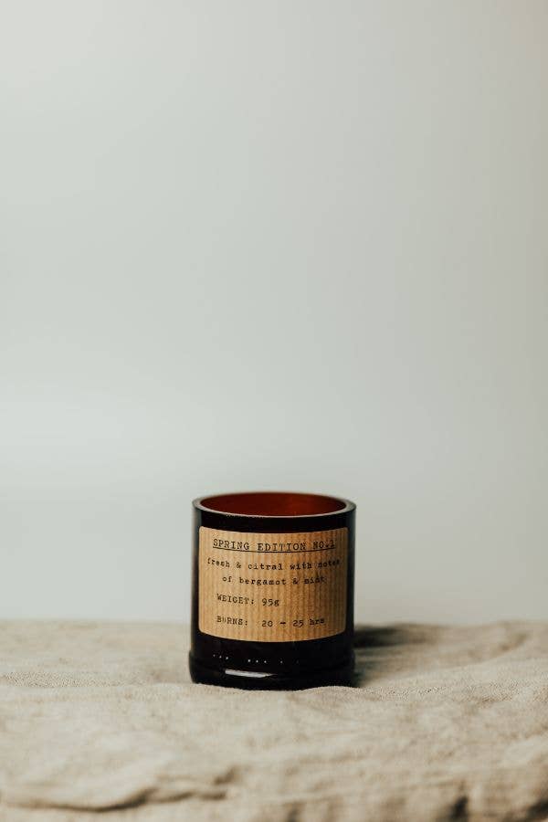 Old Green Small Spring Fire Glass Candle