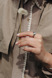 Nordic Muse Silver Round Signet Ring