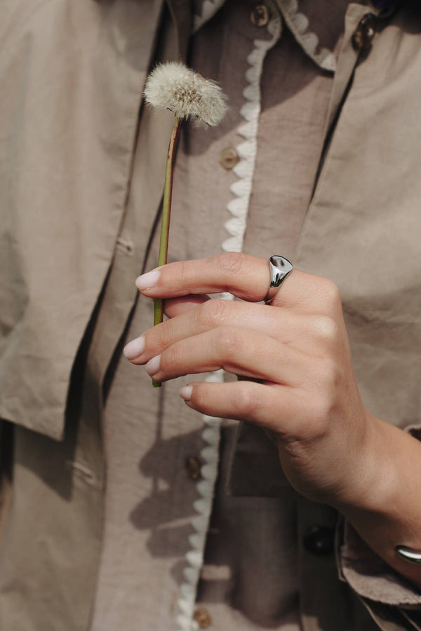 Nordic Muse Silver Round Signet Ring