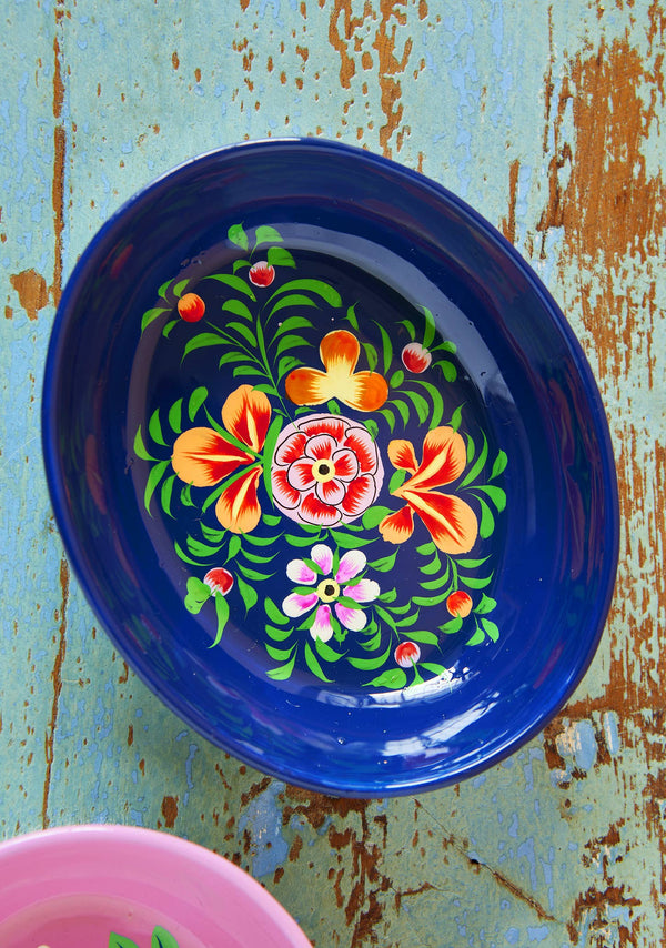 Namaste Hand Painted Navy Oval Trinket Dish