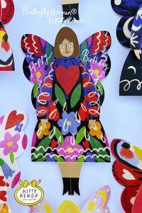 SS25 Kitty Kendra Butterfly Woman Midnight Floral Greeting Card - The Mercantile London