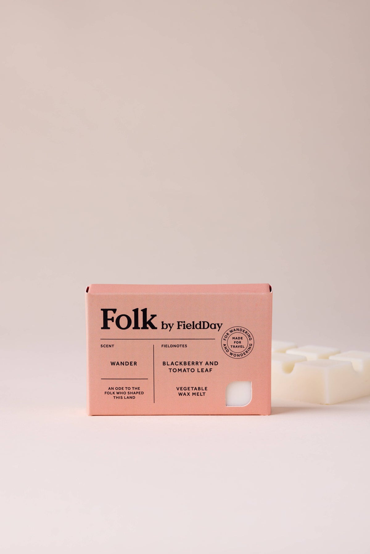 Pink soap packaging with 'Folk by Field Day' branding on a light pink background