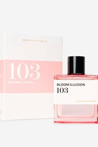 Perfume bottle and packaging of 'Bloom Illusion 103' by Bon Parfumer on a white background