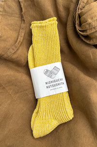 Nishiguchi Kutsushita Boston Ribbed Vintage Yellow Socks - The Mercantile London