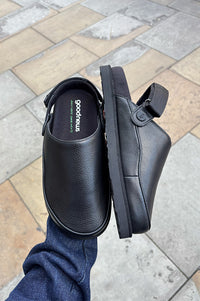 Good News Frank Black Leather Strap Mules - The Mercantile London