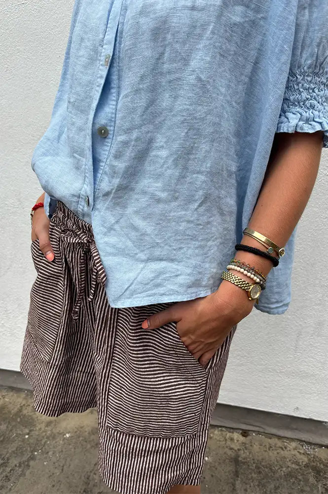 Linen & More Brown Stripe Shorts