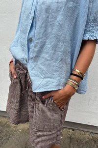 Linen & More Brown Stripe Shorts