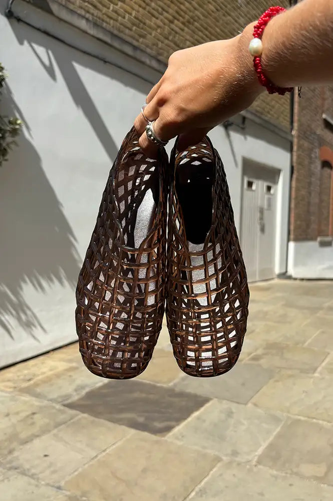 Ansla Brown Woven Jelly Flats