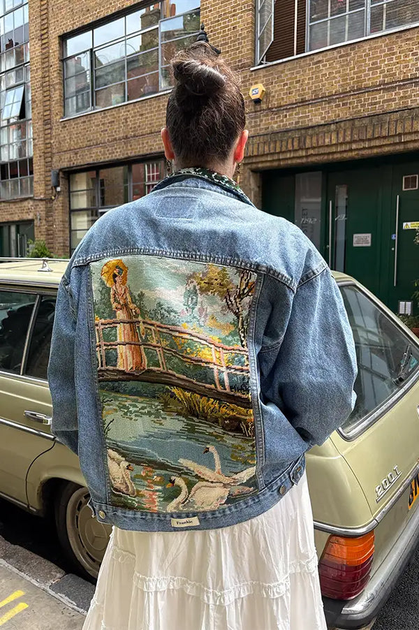 Frankie. Blue Denim Swan XL Jacket
