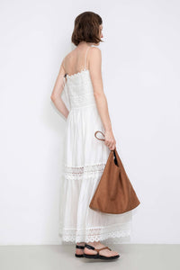 Crochet Lace Panelled Maxi Cami Dress: White / S - The Mercantile London