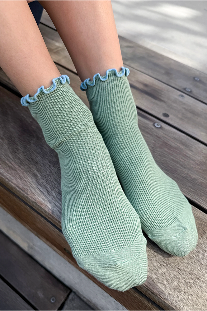 Le Bon Shoppe Petite Ruffled Sea Glass Powder Blue Socks - The Mercantile London