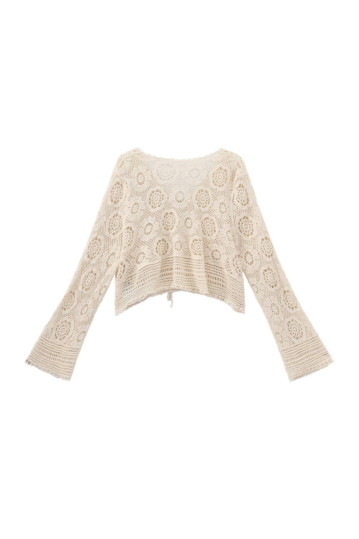 CUBIC Cotton Crochet Lace Trim Cropped Cardigan: Beige / UN - The Mercantile London