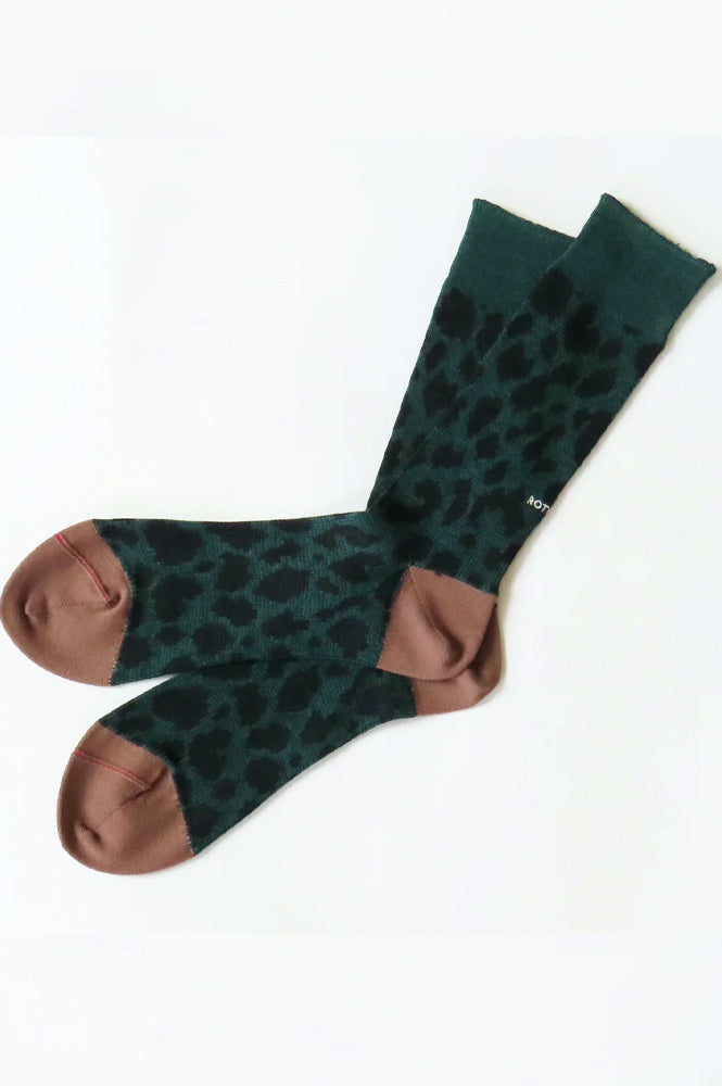 Rototo Organic Cotton Dark Green / Brown Socks - The Mercantile London