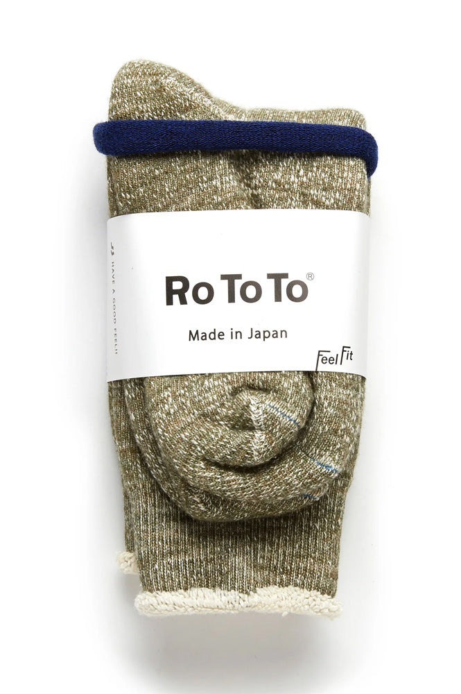 Rototo Double Face Crew Army Green Socks - The Mercantile London