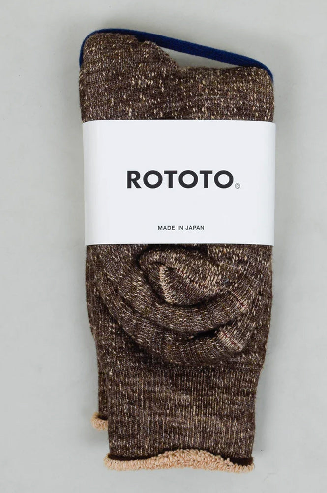 Rototo Double Face Crew Brown Socks - The Mercantile London