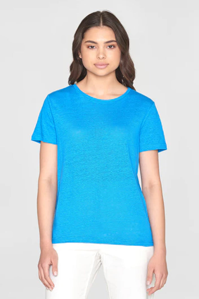 Knowledge Cotton Linen Malibu Blue T-Shirt - The Mercantile London