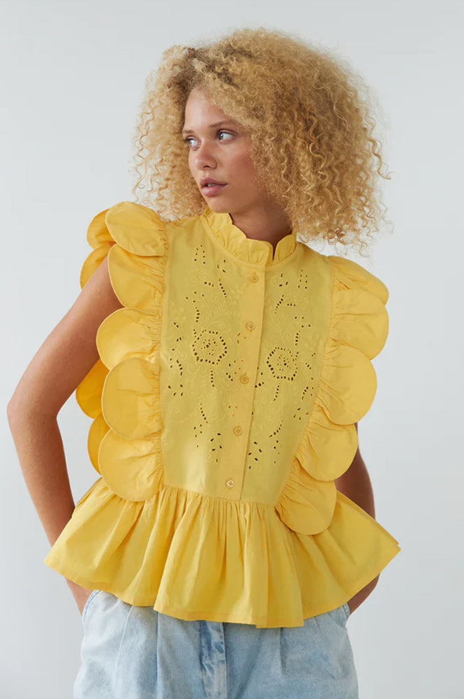 Stella Nova Embroidery Anglaise Sweet Yellow Top - The Mercantile London
