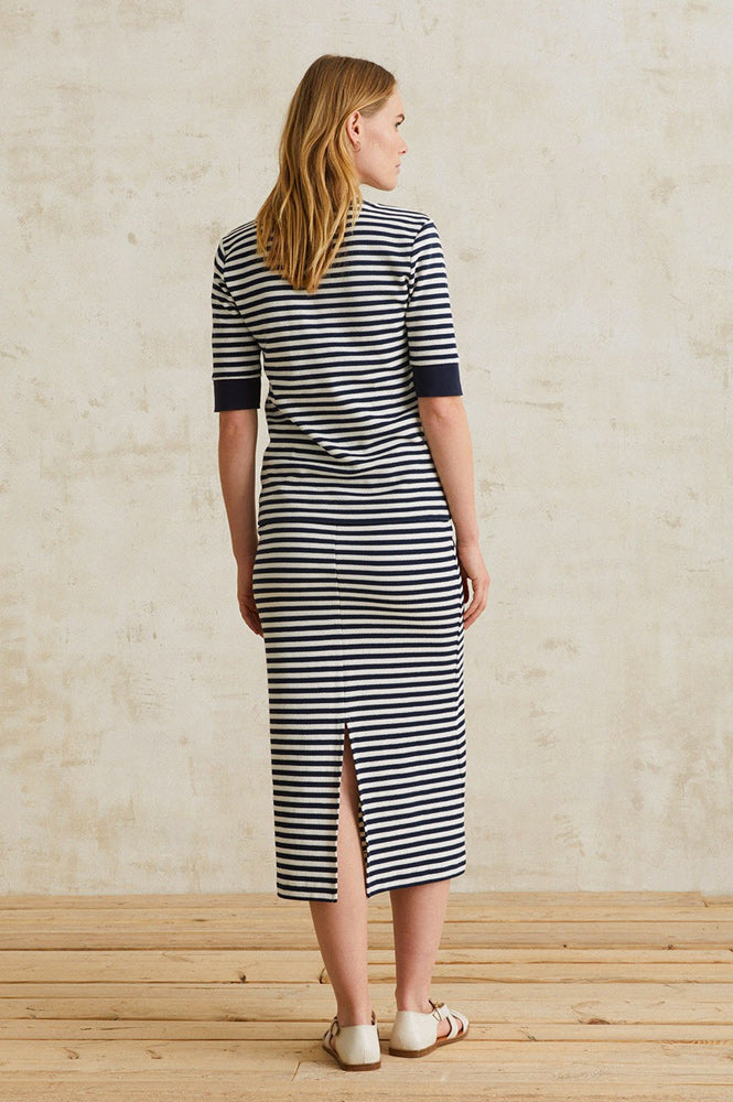 YERSE Striped Navy & Ecru Skirt - The Mercantile London