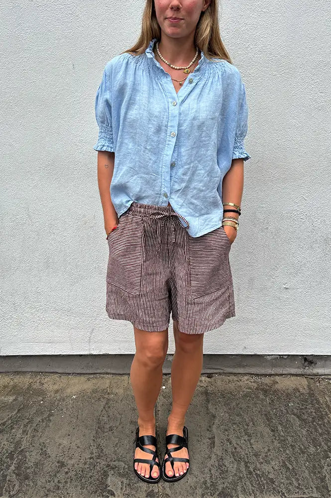 Linen & More Brown Stripe Shorts