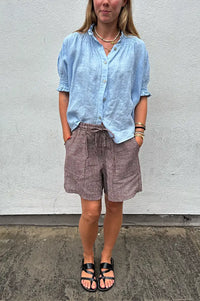 Linen & More Brown Stripe Shorts