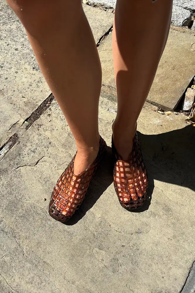 Ansla Brown Woven Jelly Flats