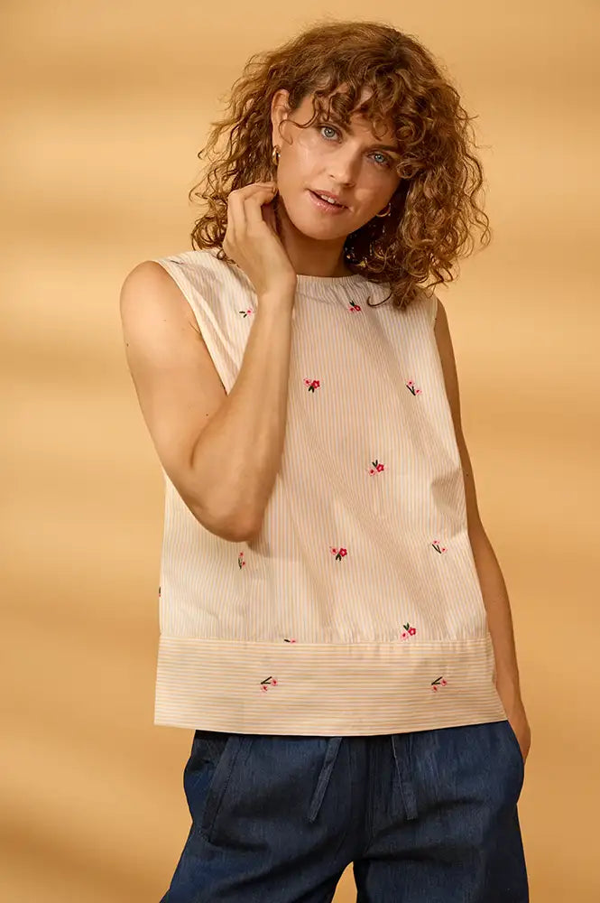 Fransa Bernie Yellow White Stripe Floral Top - The Mercantile London