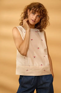 Fransa Bernie Yellow White Stripe Floral Top - The Mercantile London