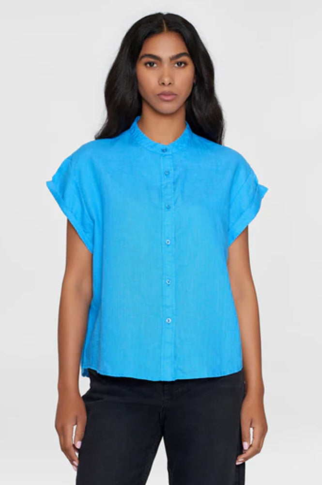 Knowledge Cotton Collar Linen Malibu Blue Shirt