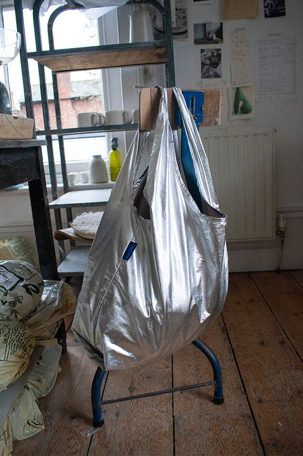 Baggu Standard Reusable Silver Metallic Bag - The Mercantile London