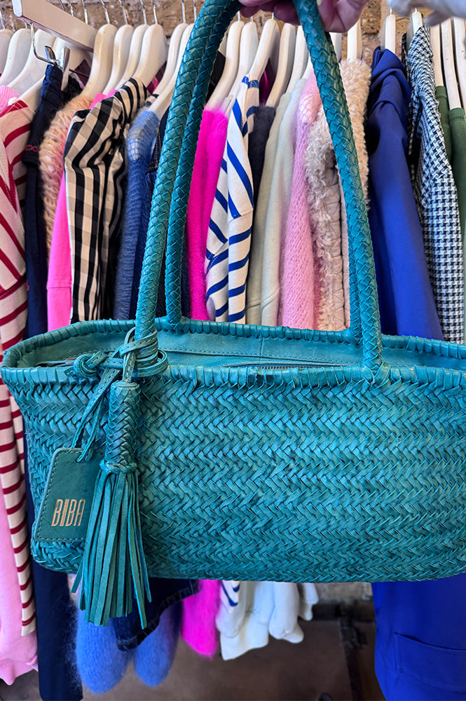 Biba Perkins Teal Braided Leather Shoulder Bag - The Mercantile London