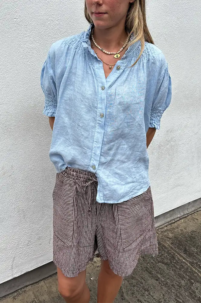 Linen & More Brown Stripe Shorts